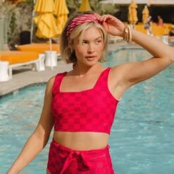 Magenta Check Olivia Swim Crop -Swim Shoreline 1369A5475final