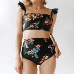 Rose Black Ruched High-Waisted Bottoms -Swim Shoreline 1DSC03582final