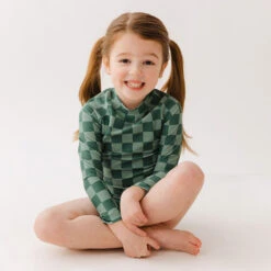 Mini Rash Guard Two-Piece Set, Green Check -Swim Shoreline 369A0005final