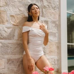 Ivory Off Shoulder One-Piece -Swim Shoreline 369A0013