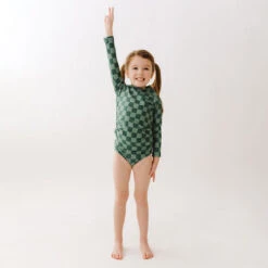 Mini Rash Guard Two-Piece Set, Green Check -Swim Shoreline 369A0067final