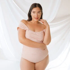 The Pink Checkers Off Shoulder One-Piece -Swim Shoreline 369A0286final