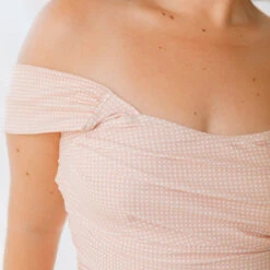 The Pink Checkers Off Shoulder One-Piece -Swim Shoreline 369A0302final