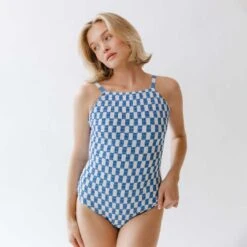 Smocked One-Piece, Blue Checkers -Swim Shoreline 369A0737finnal