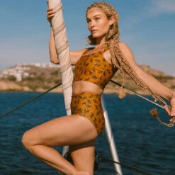 Golden Tiger High-Waisted Bottoms -Swim Shoreline 369A1985