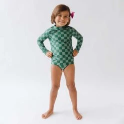 Mini Rash Guard And Shorts Set, Green Check -Swim Shoreline 369A2798final 53e70a77 ae32 43d7 b0c6 06fc186d4dc2