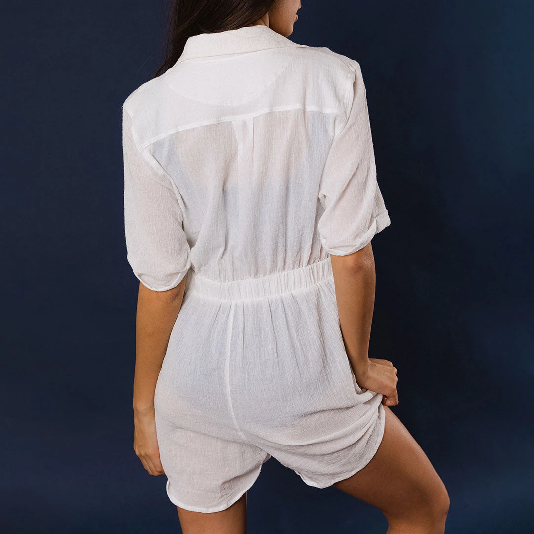 Linen Romper, White 7 Linen Romper, White - Image 5