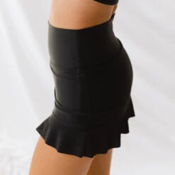Matte Black High-Waisted Swim Skirt -Swim Shoreline 369A2926