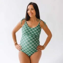 The Natalie One-Piece, Green Check -Swim Shoreline 369A2982final