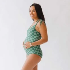 The Natalie One-Piece, Green Check -Swim Shoreline 369A2986final