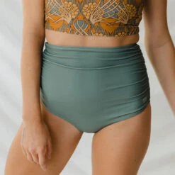 Sea Salt Ruched High-Waisted Bottoms -Swim Shoreline 369A3329final