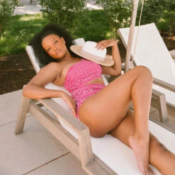 Red Gingham Ruched High-Waisted Bottoms -Swim Shoreline 369A4224final