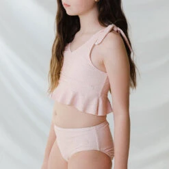 Mini Tied-Up Tankini Set, Pink Checkers -Swim Shoreline 369A4311final