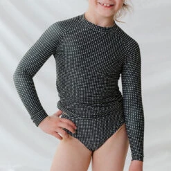 Mini Rash Guard Two-Piece Set, Black Checkers -Swim Shoreline 369A5109final
