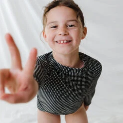 Mini Rash Guard Two-Piece Set, Black Checkers -Swim Shoreline 369A5121final