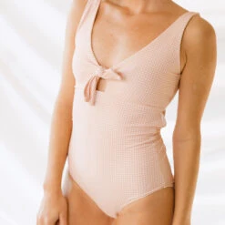 Pink Checkers Top Knot One-Piece -Swim Shoreline 369A5784 web