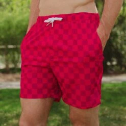 Wind And Sea Shorts 5" Inseam, Magenta Check -Swim Shoreline 369A7637final