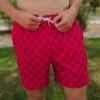 Wind And Sea Shorts 5" Inseam, Magenta Check -Swim Shoreline 369A7646final