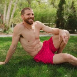 Wind And Sea Shorts 5" Inseam, Magenta Check -Swim Shoreline 369A7676final