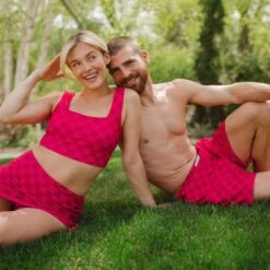 Wind And Sea Shorts 5" Inseam, Magenta Check -Swim Shoreline 369A7719final