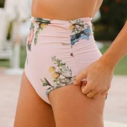 Rose Pink Ruched High-Waisted Bottoms -Swim Shoreline 369A8092final a68dc567 ab17 448d 93ae cbdbc0ea06b8