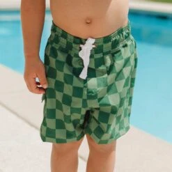 Green Check Jr. Swim Trunks -Swim Shoreline 369A8613final