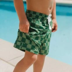 Green Check Jr. Swim Trunks -Swim Shoreline 369A8632final