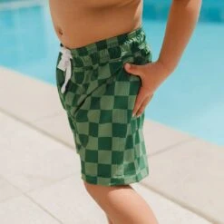Green Check Jr. Swim Trunks -Swim Shoreline 369A8633final