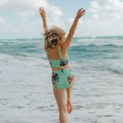 Rose Mint Smocked High-Waisted Bottoms -Swim Shoreline 369A9026