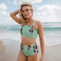 Rose Mint Smocked High-Waisted Bottoms -Swim Shoreline 369A9058final b5b216f4 2b1b 4aba 90c8 990f3459699f