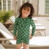 Mini Rash Guard And Shorts Set, Green Check -Swim Shoreline 369A9072final