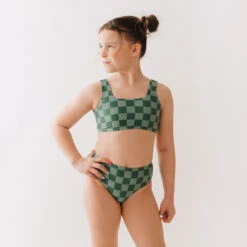 Mini Olivia Two-Piece Set, Green Check -Swim Shoreline 369A9464final