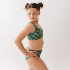 Mini Olivia Two-Piece Set, Green Check -Swim Shoreline 369A9477final