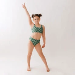 Mini Olivia Two-Piece Set, Green Check -Swim Shoreline 369A9481final
