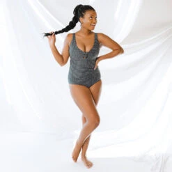 Black Checkers Top Knot One-Piece -Swim Shoreline 369A9754final