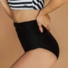Matte Black Ruched High-Waisted Bottoms -Swim Shoreline BlackRuched Web5