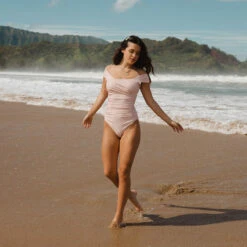 The Pink Checkers Off Shoulder One-Piece -Swim Shoreline OFF SHOULDER PINK GRID WEB 3