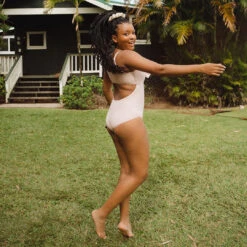 Pink Checkers Top Knot One-Piece -Swim Shoreline TOP KNOT OP PINK GRID WEB 2