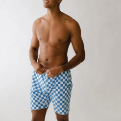 Wind And Sea Shorts, Blue Checkers -Swim Shoreline checker short square all
