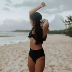 Matte Black High-Waisted Bottoms -Swim Shoreline matte black high waisted bottoms