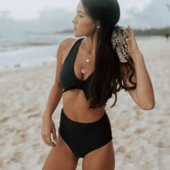 Matte Black High-Waisted Bottoms -Swim Shoreline matte black high waisted bottoms3