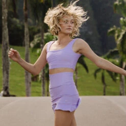 Periwinkle High-Waisted Swim Skirt -Swim Shoreline purple skirt side all